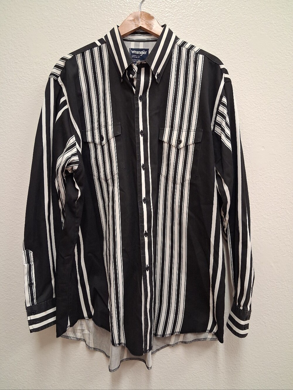 Vintage 90s Wrangler Western Striped Single Stitch Button Up Size 17 1/2 - 35